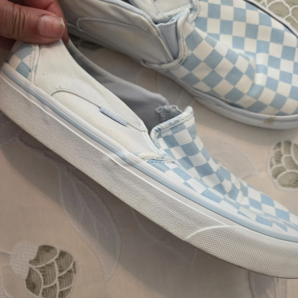Vans Blue and White Checkered Slip-On Shoes - Picture 3 of 10